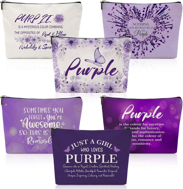 Hillban 6 Pcs Purple Makeup Bag Gifts - Inspirational Zipper Cosmetic Pouch for Purple Lovers