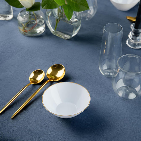 Party Plastic Bowls – White with Gold Rim - Round Plates- 10 Count- Elegant Premium Durable Dessert Bowls for Versatile Celebrations (6 oz.) by Dining Collection