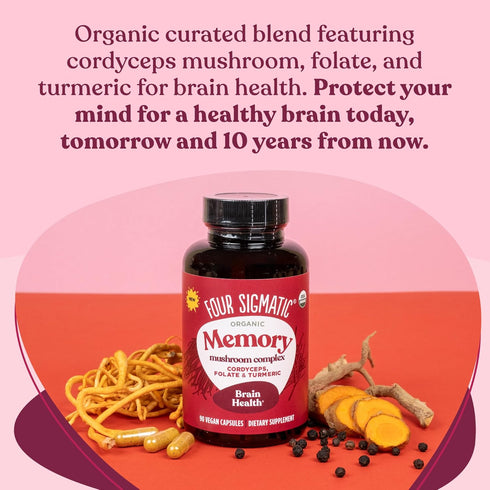 Four Sigmatic Memory Capsules, Nootropic Memory Supplement for Brain Support with Cordyceps Mushroom, Gotu Kola,