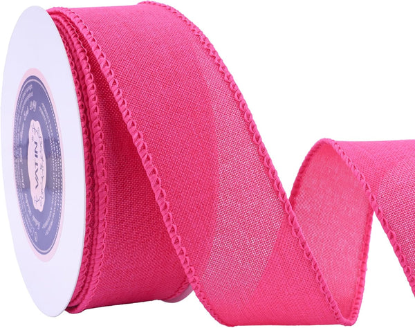 VATIN Linen Wired Ribbon, 1-1/2 Inch X 10 Yard, Pink Burlap for Big Bow Crafts Gift Wrapping