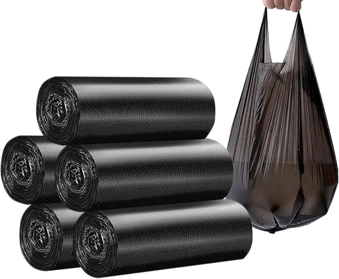 100 Counts 4 Gallon Bathroom Trash Bags, 5 Rolls Small Handles for Office Wastebasket Black