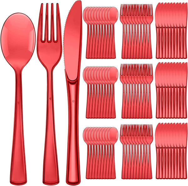 150 Pieces Heavy Duty Disposable Cutlery Set, Plastic Silverware with 50 Forks, 50 Knives, 50 Spoons for Parties