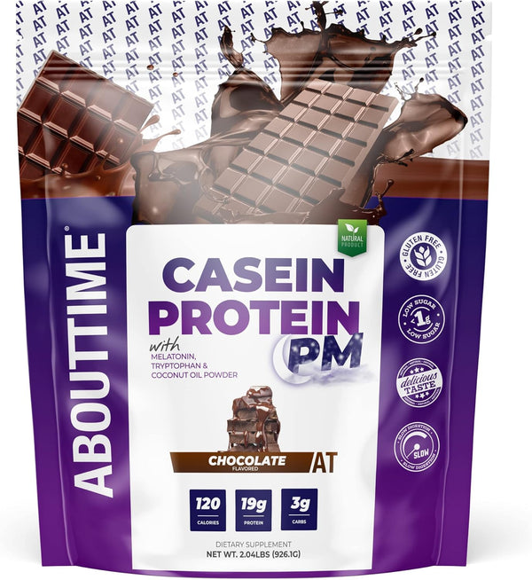 About Time Casein Protein Chocolate, 2lb, 19g Protein, Nighttime Recovery Formula, No Artificial Sweeteners