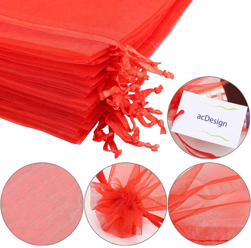 acDesign Jewelry Bags Drawstring - 200Pcs Organza Bags 4"x6" for Wedding Favor Bags, Candy Jewelry Makeup Pouches, Red