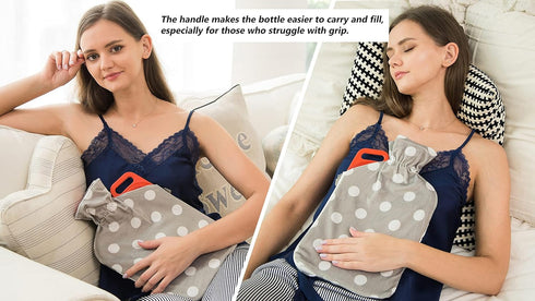 Peterpan Extra Large Hot Water Bottle with Cover, Thicker Rubber for Pain Relief, Holds 90 Fl Oz, Red