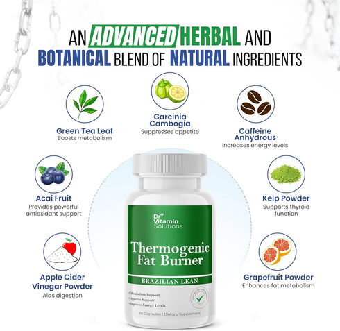 Dr Vitamin Thermogenic Fat Burner | 60 Capsules - Brazilian Lean, Weight Loss Pills for Women, Waist Trimmer & Bloating
