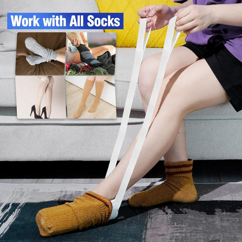 Sock Aid for Seniors, Disabled, Pregnancy - Easy Sock Helper Tool Aide Puller, Dark Blue, No Bending
