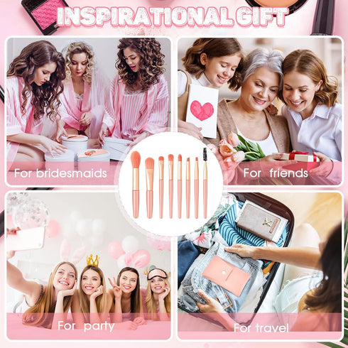 Gerrii 6 Sets Travel Makeup Brush Set, Synthetic Fiber Brushes Bag for Bridesmaid Gift, Coral Orange