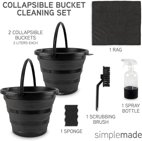 Set 2 10 SIMPLEMADE Collapsible Bucket Cleaning - Includes Foldable Buckets, Spray Bottle, Rag, Scrubbing Brush