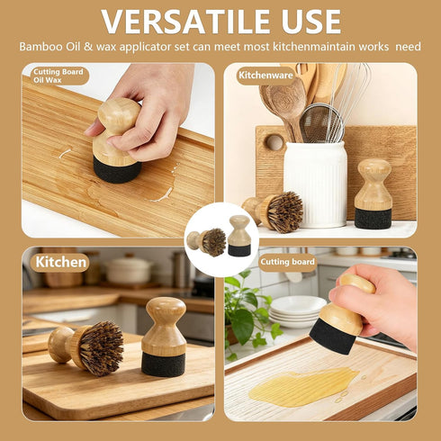 Set, Countertops SAMEBUTECO Cutting Board Care Brush & Oil Applicator Natural Bamboo Handle with Mixed Palm Fiber