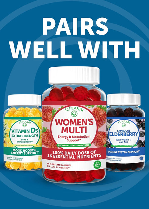 Lunakai Probiotic Gummies for Digestive Health - 5 Billion CFUs, Chewable Probiotic Gummy for Women, Men, Kids, 60ct