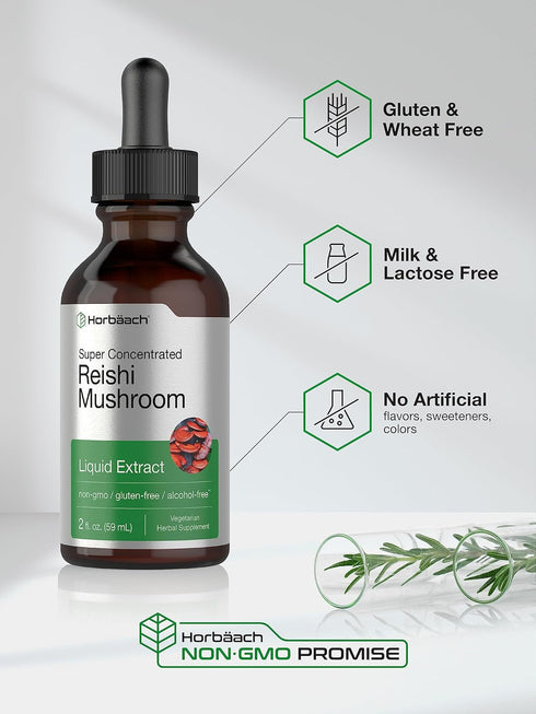 Reishi Mushroom Supplement by Horbaeach | 2 fl oz Liquid Extract | Ganoderma Lucidum Tincture | Vegetarian, Non-GMO,