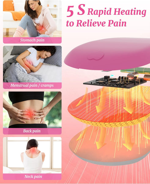 Portable Heating Pad for Cramps, Cordless Electric Fast Heating Pad for Back Pain Relief, 6 Heat & Massage Modes
