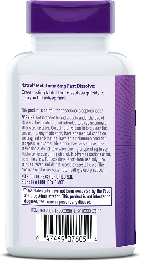 Natrol Sleep Melatonin 5mg Fast Dissolve Tablets - 200 Strawberry-Flavored Tablets, Nighttime Sleep Aid for Adults