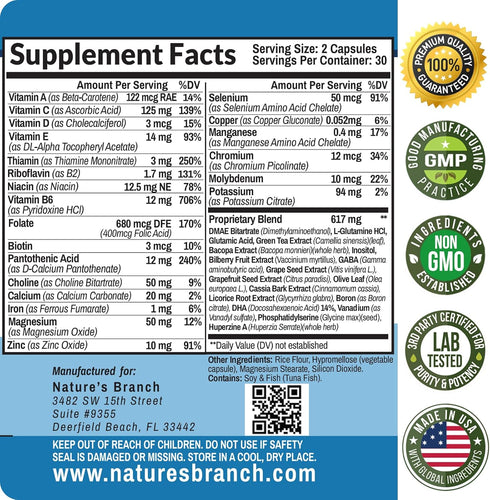 40-in-1 Brain Booster Supplement for Focus, Memory, Clarity, Energy, 60 Capsules with Advanced Vitamins for Nootropic