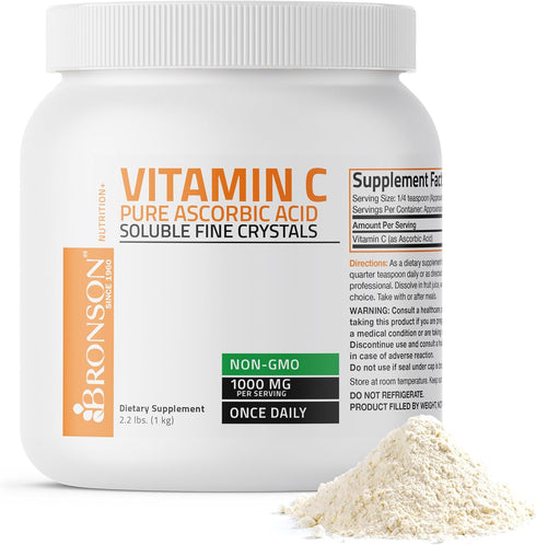 Bronson Vitamin C Powder Pure Ascorbic Acid Soluble Fine Non GMO Crystals