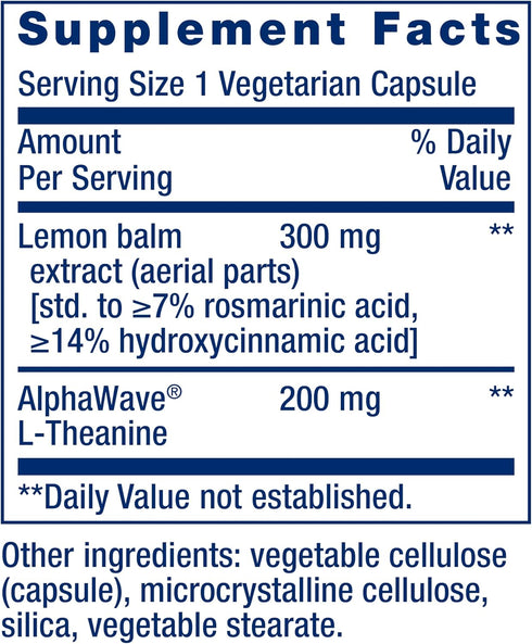 Life Extension Enhanced Stress Relief, Lemon Balm Extract, L-theanine, Gluten-Free, 30 Capsules