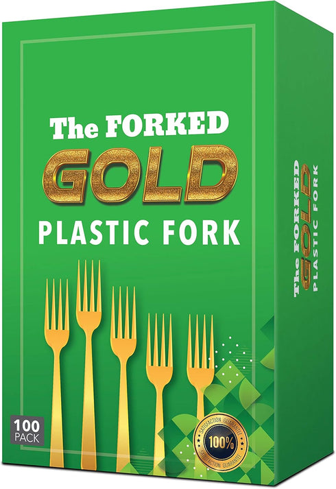 100 Pieces of Gold Plastic Disposable Fork - Fancy and Heavy-Duty Plastic Silverware | High Durable and Disposable Plastic Soup Forks 6.9 Inch for Party | Wedding | Occasion by The FORKED