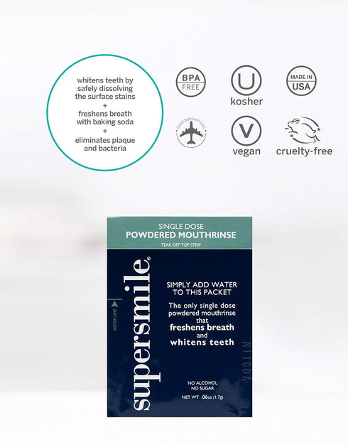 Supersmile Powdered Mouth Rinse - Clinically Proven to Freshen Breath and Whiten Teeth, TSA Approved On-the-Go Packets