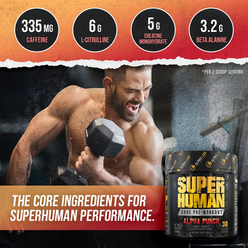 ALPHA LION Core Pre Workout Powder, 30 Servings, Fruit Punch Flavor with Creatine, Beta Alanine, L-Citrulline &