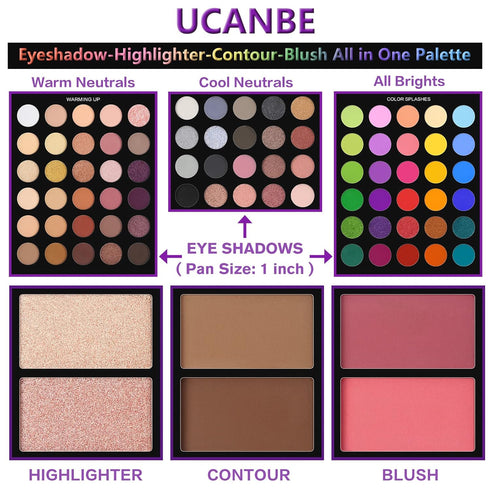 UCANBE Eyeshadow Palette with 15Pcs Brushes Makeup Set, 86 Colors Pigmented Makeup Set for Valentine's Day Gift