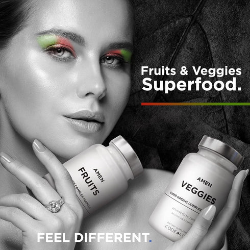 Amen Fruits + Veggies Vitamins Bundle - Raw Whole Food Multivitamin Capsules, Non-GMO, 180 ct, Greens & Red Fruits