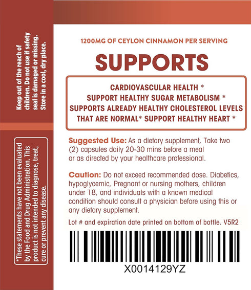 Natures Wellness Organic Ceylon Cinnamon - 1200 mg Antioxidant for Joint Health and Mobility - Non-GMO, 60 Veg Capsules