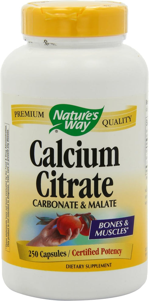 Nature's Way Calcium Citrate, 500 mg Calcium per 2-Capsule Serving for Bone Health & Muscle Function - 250 Capsules