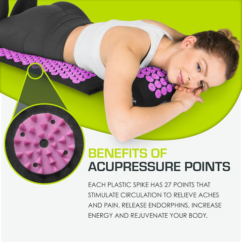 ProsourceFit Acupressure Mat and Pillow Set - Back/Neck Pain Relief and Muscle Relaxation