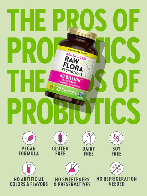 Nature's Truth Raw Flora Probiotics for Women, 40 Billion CFU, 33 Vegan Capsules with Cranberry & D-Mannose