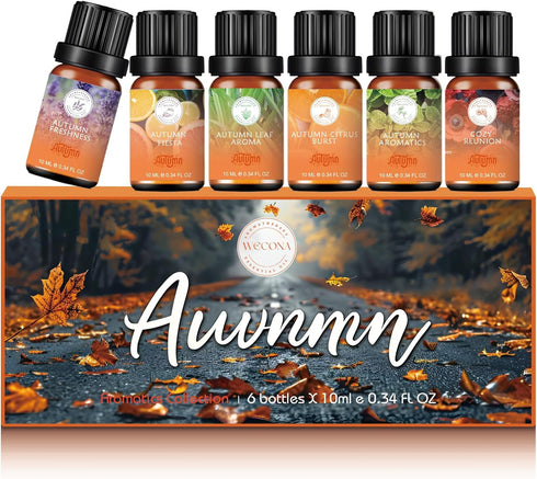 Fall Essential Oils Set, Pure Plant Extracts for Diffusers, Includes Citrus Burst, Freshness, Cozy Reunion, Leaf Aroma