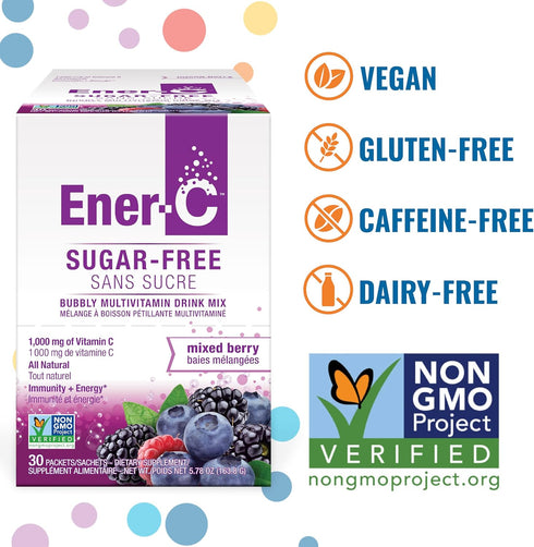 Ener-C Sugar Free Energy Mixed Berry Multivitamin Drink Mix with 1000mg Vitamin C & Electrolytes - 30 Count