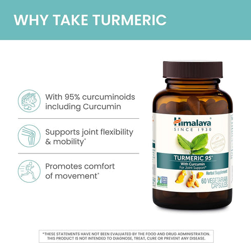 Himalaya Turmeric 95 Supplement with Curcumin, 600 mg, Joint and Muscle Support, 60 Capsules