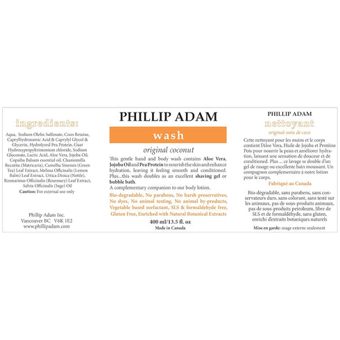 Phillip Adam Coconut Body Wash for All Skin Types - Sulfate Free, Gluten Free, All-Natural Ingredients - 13.5 Fl Oz