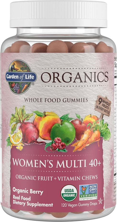Garden of Life Organics Women 40+ Gummy Vitamins, Berry, Certified Organic, Non-GMO, Vegan, 120 Real Fruit Gummies