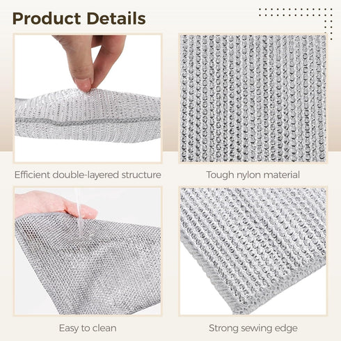30 Pcs Non-Scratch Wire Dishcloths, 7.8 x 7.8 inch Multipurpose Bilayer Nylon Cleaning Pads for Wet and Dry Use