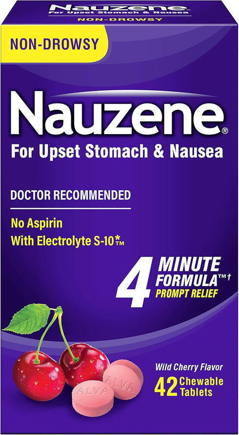 Nauzene Upset Stomach & Nausea Chewable Tablets - Wild Cherry Flavor, 42 Count