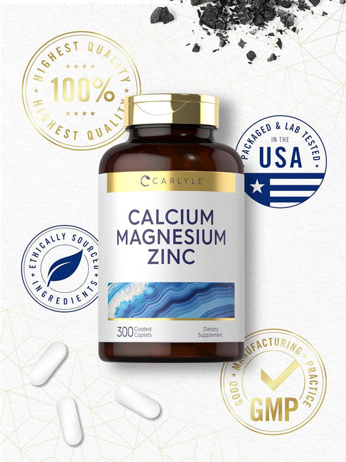 Carlyle Calcium Magnesium Zinc, 300 Caplets, Vegetarian, Non-GMO, Gluten Free Supplement
