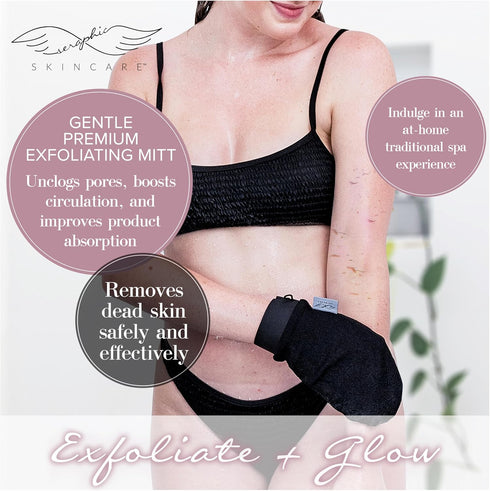 Seraphic Skincare Premium Exfoliating Mitt for Body, Gentle – Viscose Fiber Korean Exfoliating Glove for Sensitive Skin – Body Exfoliator for Self-Tan Removal and Application