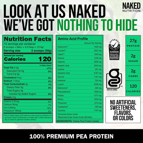 NAKED Nutrition Pea Protein Isolate - Plant Based, Vegan Protein, 15 Servings