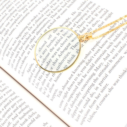 Gold Chain Necklace with 1-3/4 Inch Optical Magnifier Lens, 36-Inch for Reading, Jewelry, Increase Vision