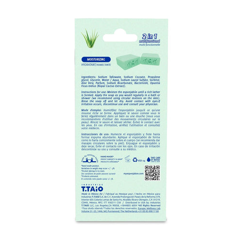 T.Taio Esponjabon Aloe Vera Soap Sponge - Gentle Shower Scrubber for Dirt & Oil Removal