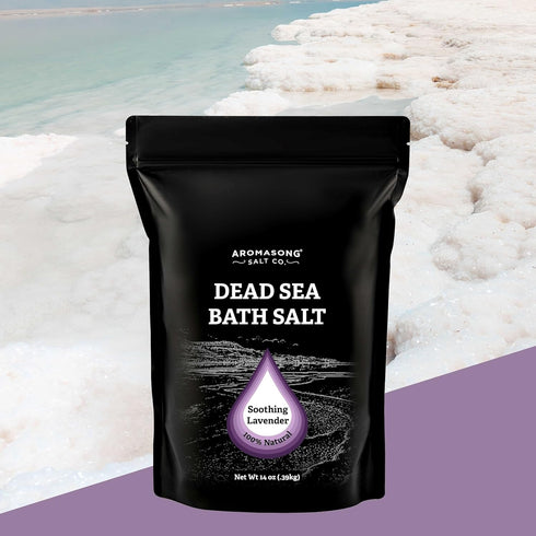Pure Dead Sea Salt for Soaking - 14 Oz Lavender Spa Bath Salt Fine Grain in Resealable Pack for Body Wash Scrub