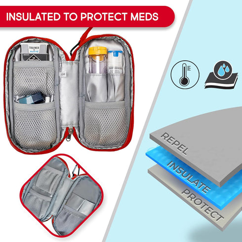 PracMedic Bags Epipen Carry Case, Insulated for Epi Pens, Inhaler, Allergy Medication, Durable Emergency Pouch (Red)