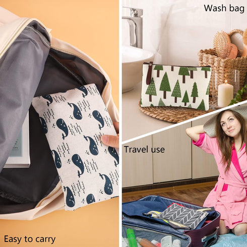 SUMAJU 8 Pcs Canvas Cosmetic Bag, Multi-function Travel Makeup Pouch with Zipper, Small Toiletry Bag for Women
