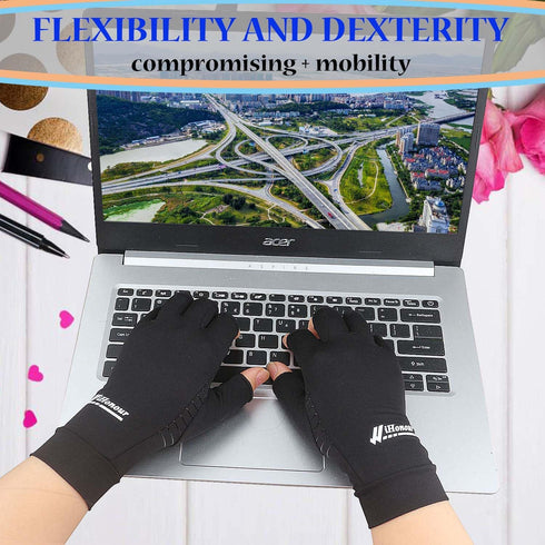 2 Pairs Copper Arthritis Gloves - Compression Gloves for Arthritis Pain Relief for Women Men Black (Medium)