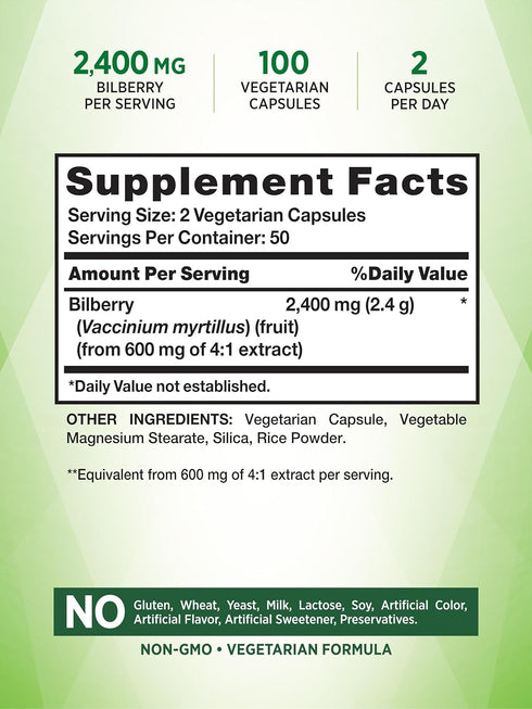 Nature's Truth Bilberry Fruit Extract Capsules | 2400mg | 100 Count | Non-GMO & Gluten Free Supplement