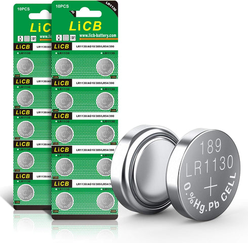 LiCB 20 Pack LR1130 AG10 1.5V Long-Lasting Alkaline Button Cell Batteries