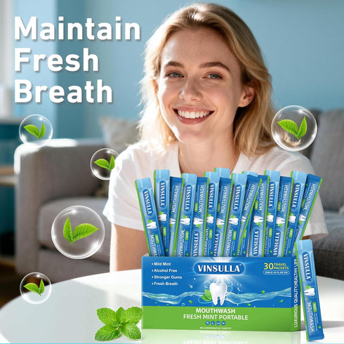 Packets,Alcohol (0.41 Oz (Pack 30), VINSULLA Travel Size Mouthwash - Portable & Fluoride Free,Fresh Cool Mint