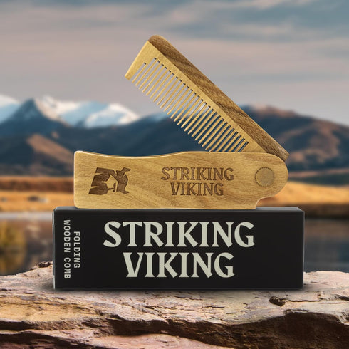 Striking Viking Folding Wooden Comb for Men - Sandalwood Mustache & Beard Grooming Comb